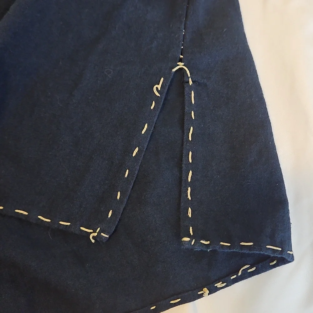 Women’s Navy Blue Embroidered Tunic Top with Cream Trim - Picture 7 of 9